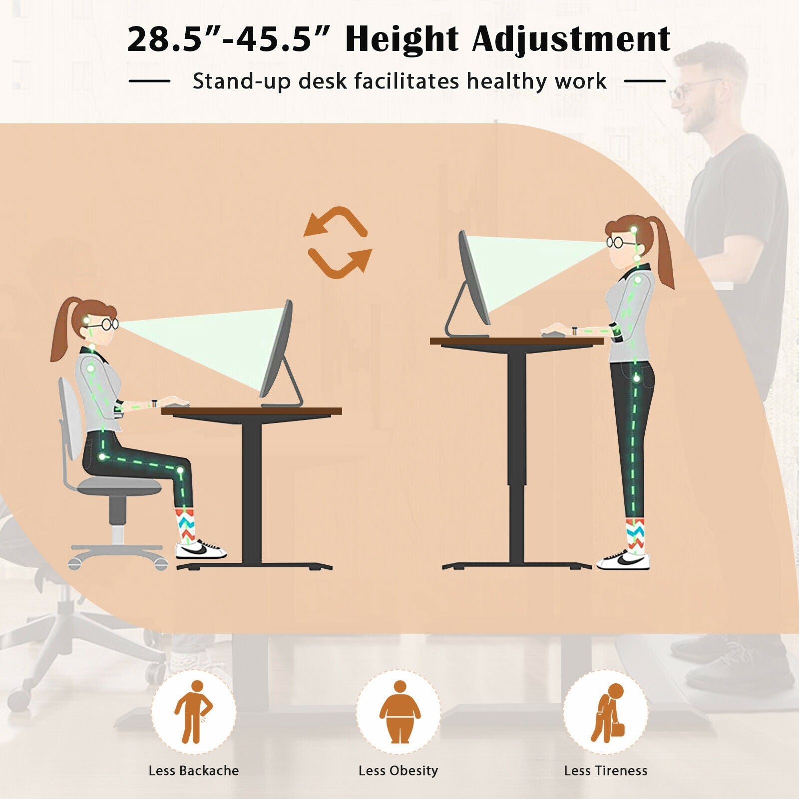 L-shaped Electric Standing Desk with 4 Memory Positions and LCD Display-Rustic Brown 