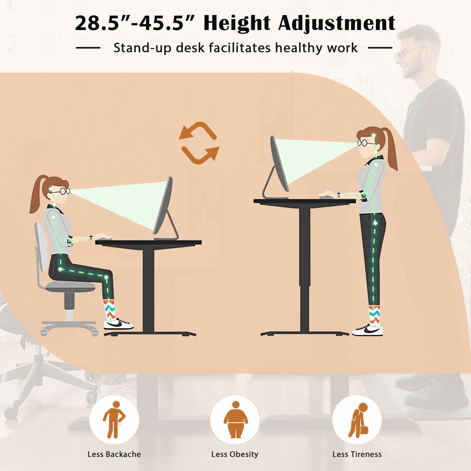 L-shaped Electric Standing Desk with 4 Memory Positions and LCD Display-Black 