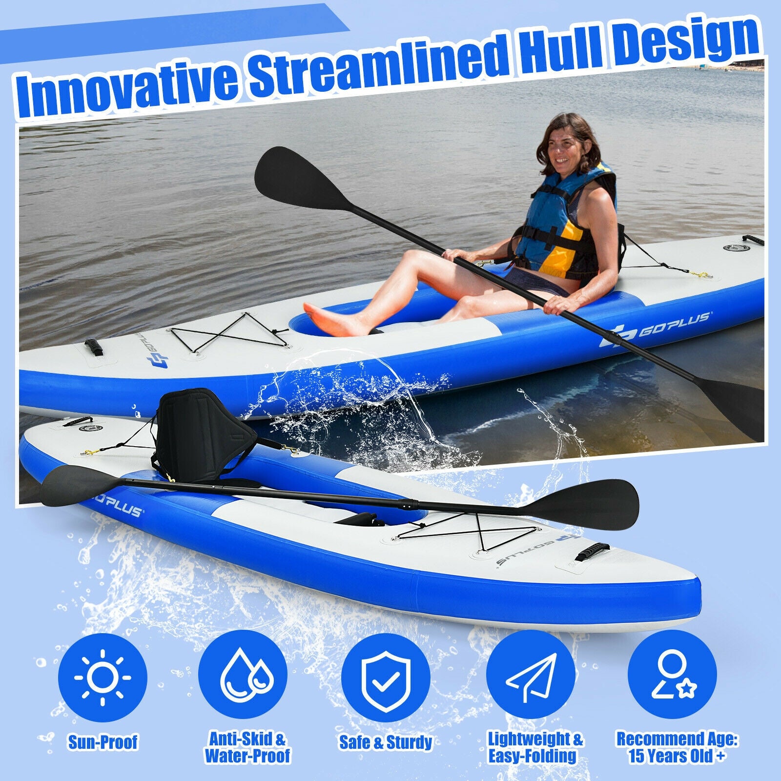 Inflatable Kayak Includes Aluminum Paddle with Hand Pump for 1 Person-Blue 