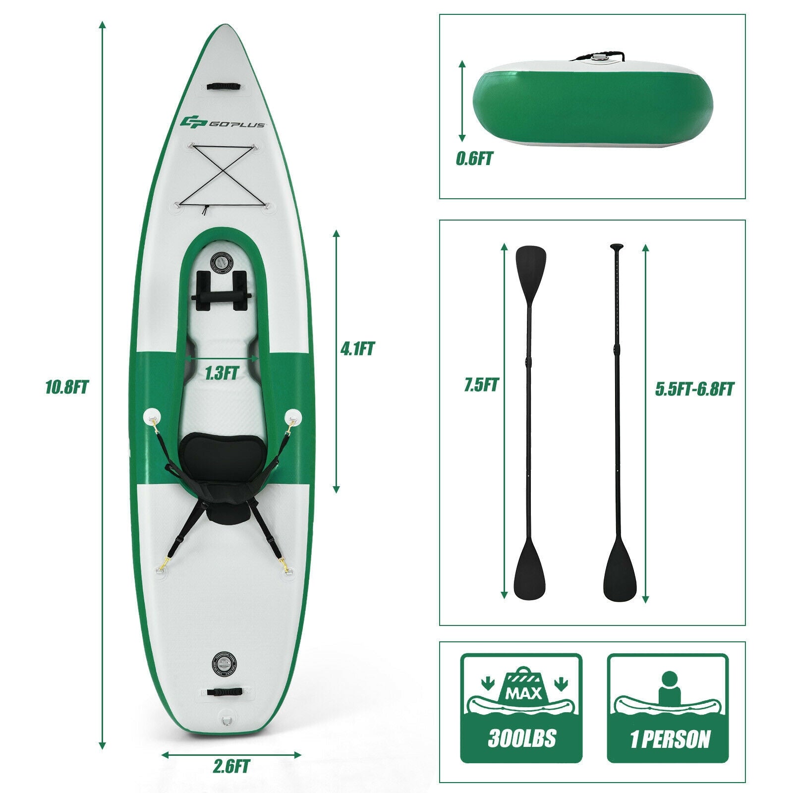 Inflatable Kayak Includes Aluminum Paddle with Hand Pump for 1 Person-Green