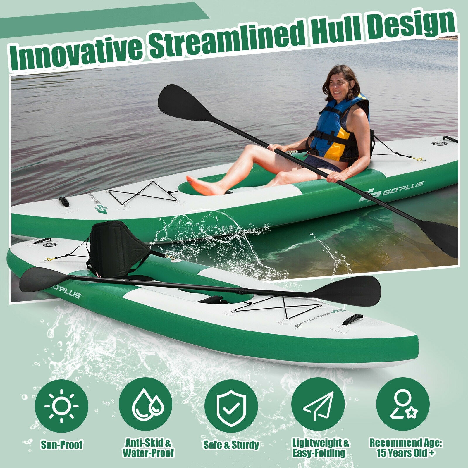 Inflatable Kayak Includes Aluminum Paddle with Hand Pump for 1 Person-Green 