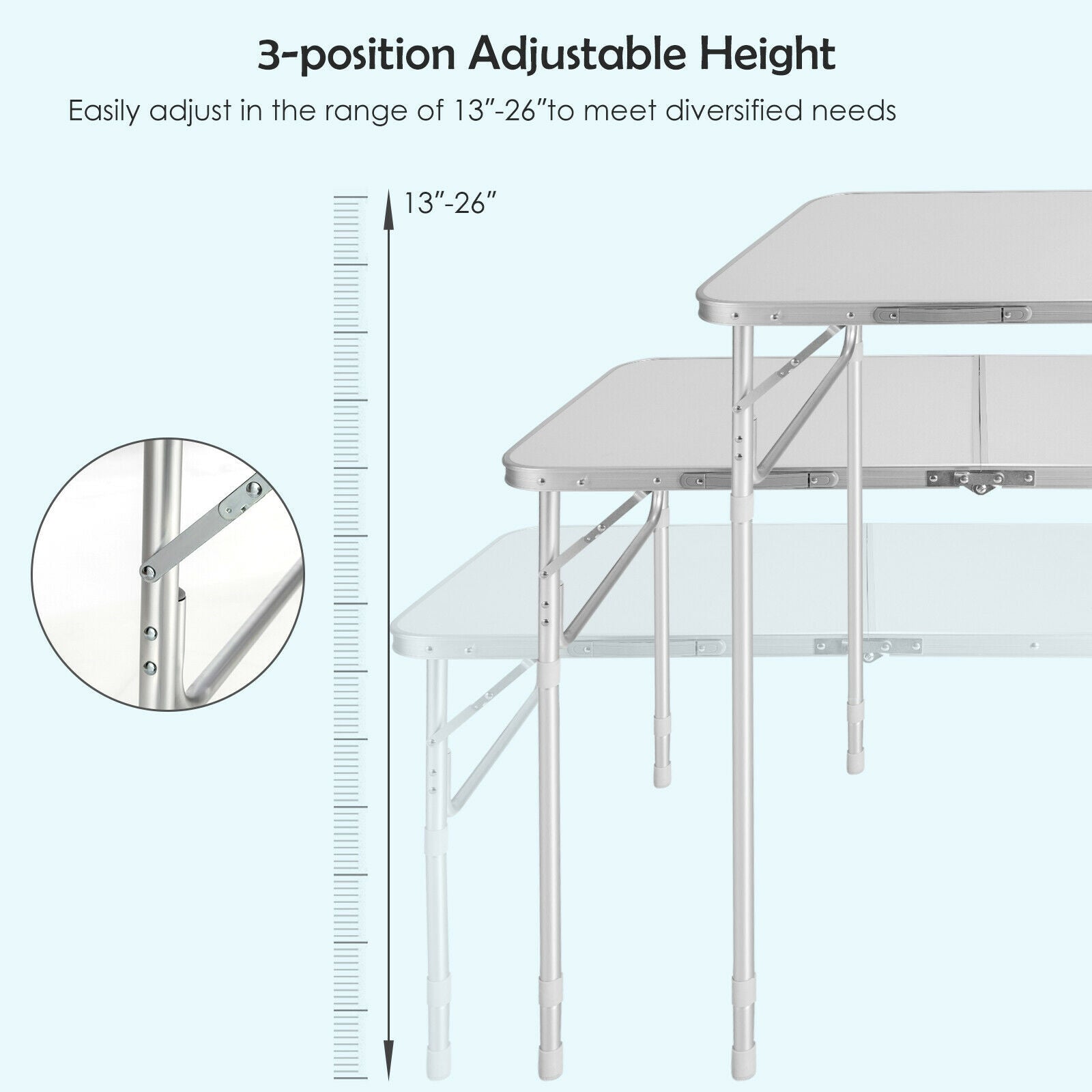 2 Pieces Folding Utility Table with Carrying Handle-White