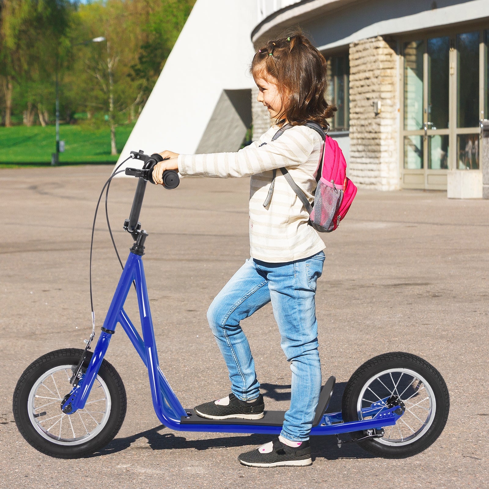 Height Adjustable Kid Kick Scooter with 12 Inch Air Filled Wheel-Navy 