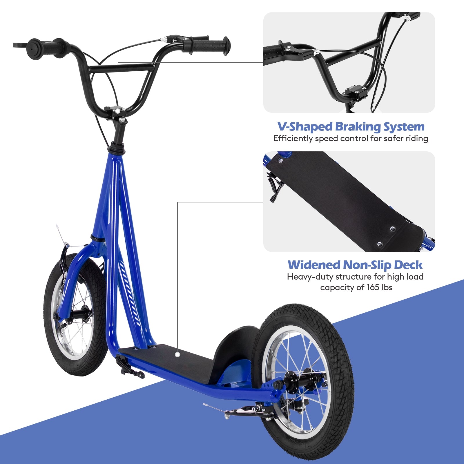 Height Adjustable Kid Kick Scooter with 12 Inch Air Filled Wheel-Navy