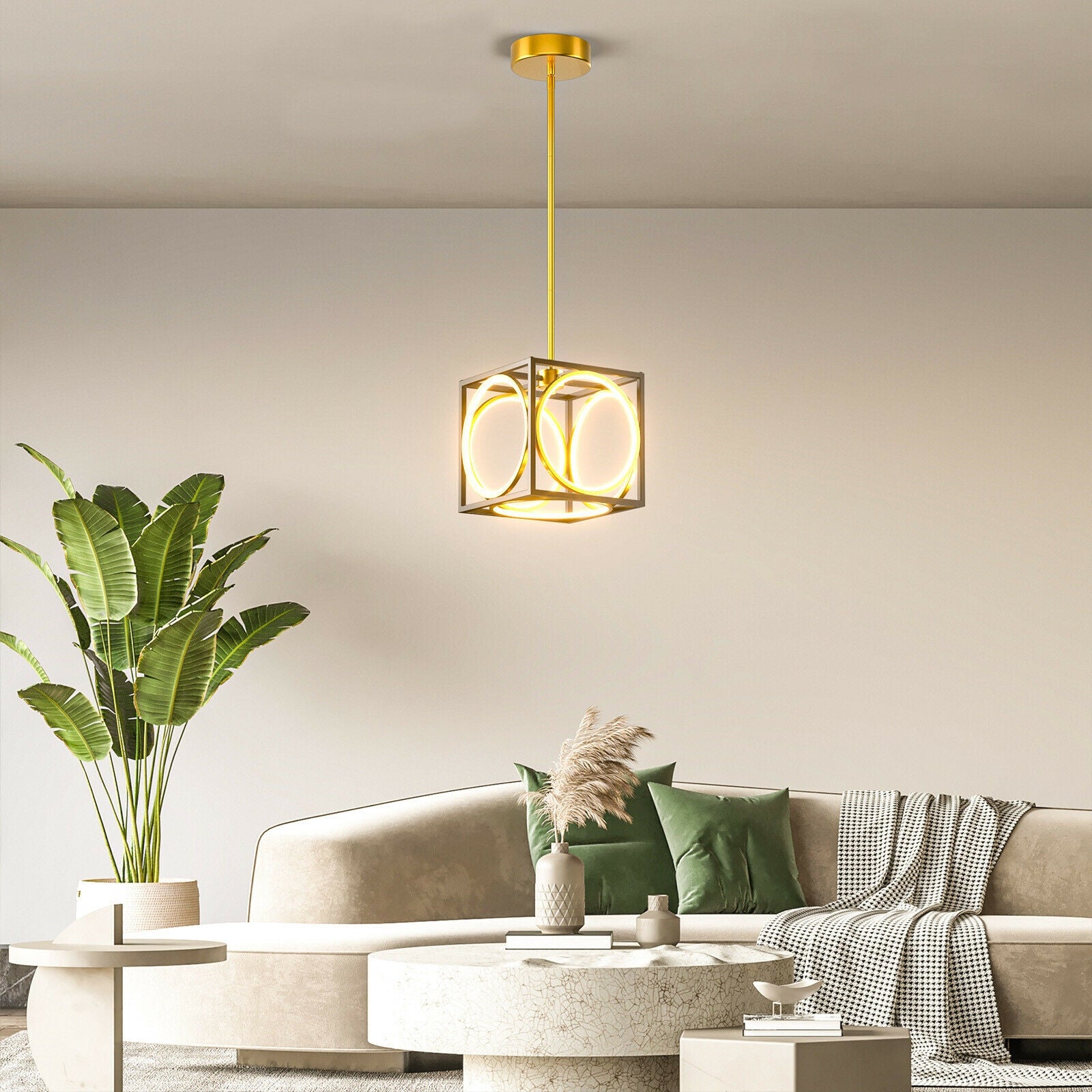 Modern LED Pendant Light with 42 Inches Adjustable Suspender-Golden 