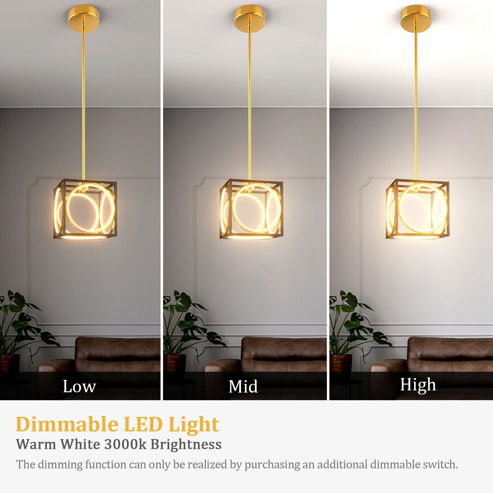 Modern LED Pendant Light with 42 Inches Adjustable Suspender-Golden