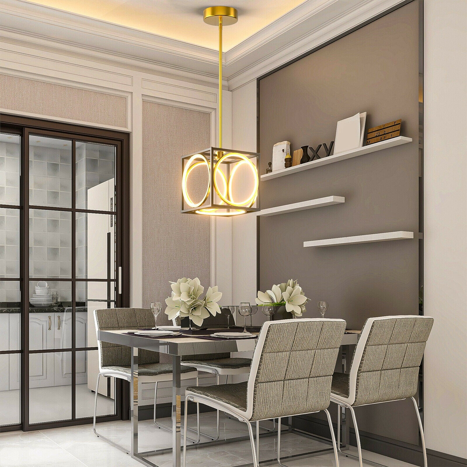 Modern LED Pendant Light with 42 Inches Adjustable Suspender-Golden