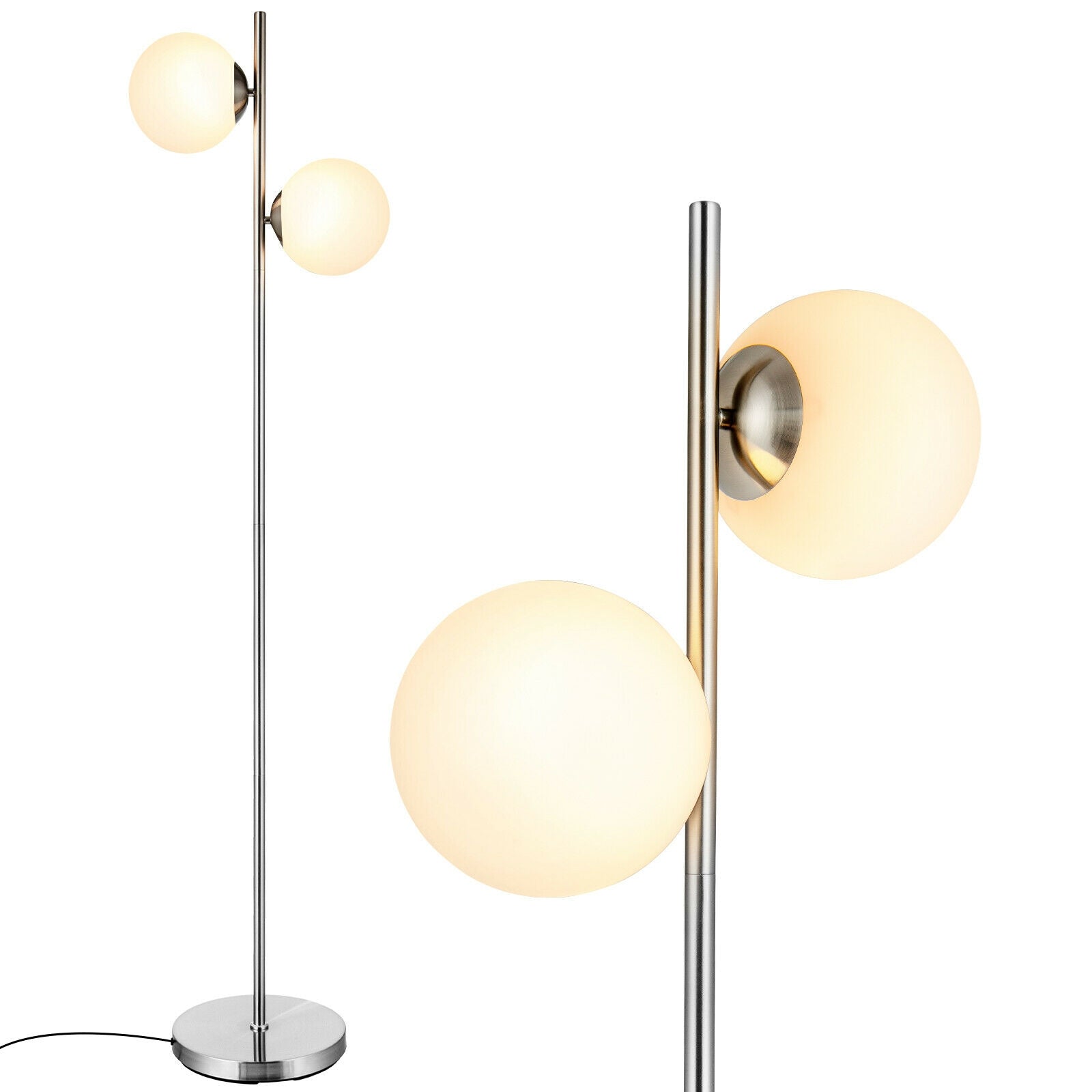 65 Inch LED Floor Lamp with 2 Light Bulbs and Foot Switch-Silver