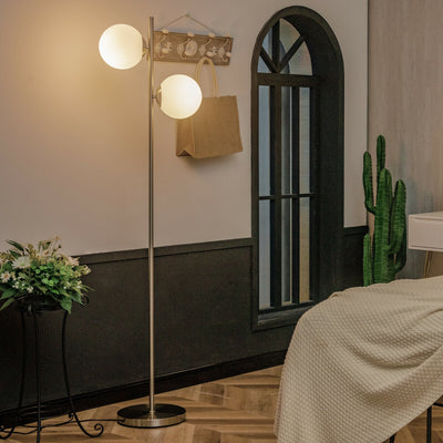65 Inch LED Floor Lamp with 2 Light Bulbs and Foot Switch-Silver 