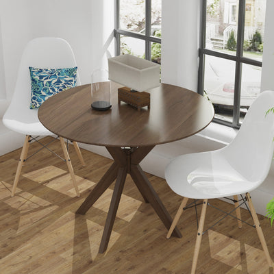 36 Inch Round Wood Dining Table with Intersecting Pedestal Base 