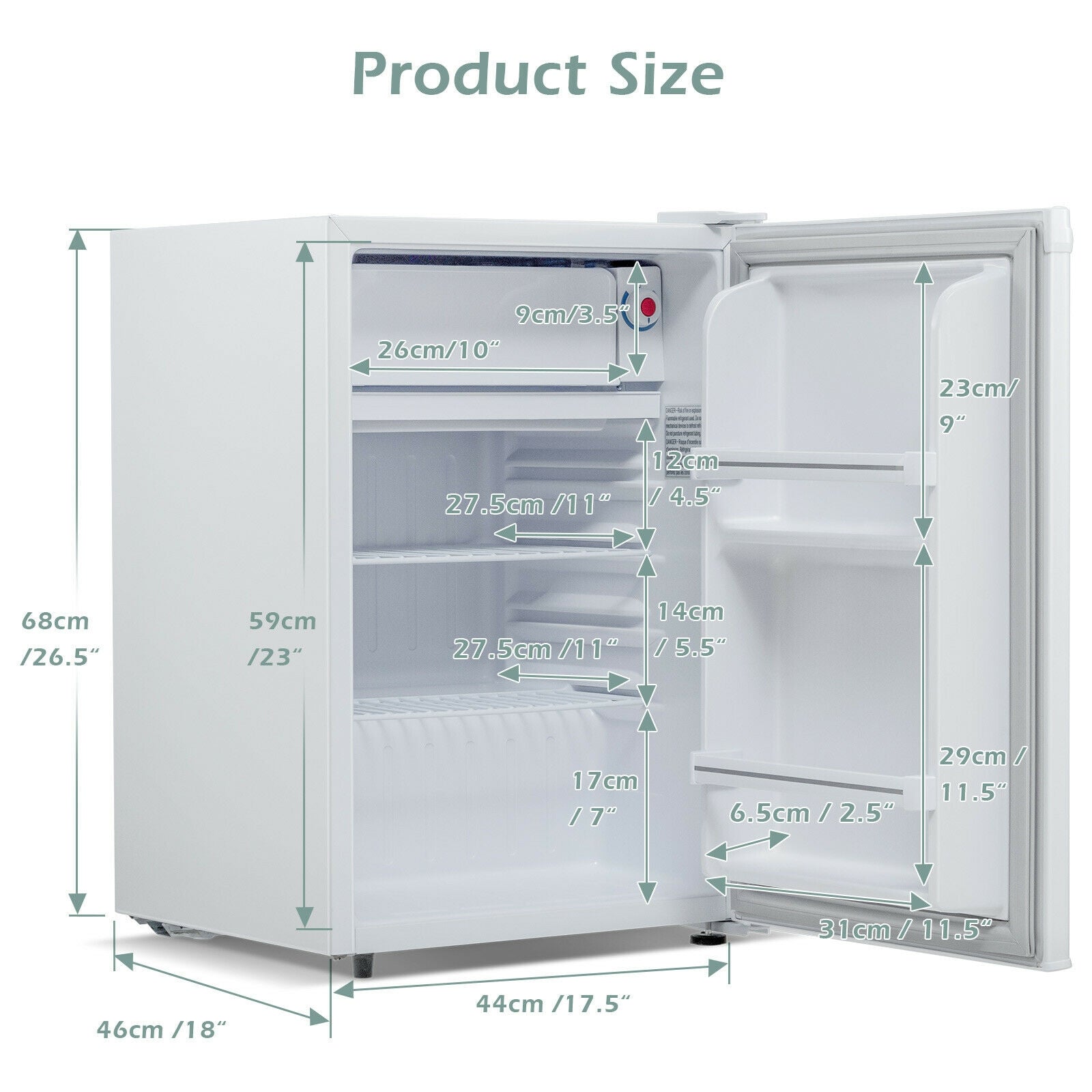 2.5 Cu Ft Compact Single Door Refrigerator with Freezer-White 