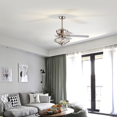 52 Inches Ceiling Fan with Wooden Blades and Remote Control-Silver 