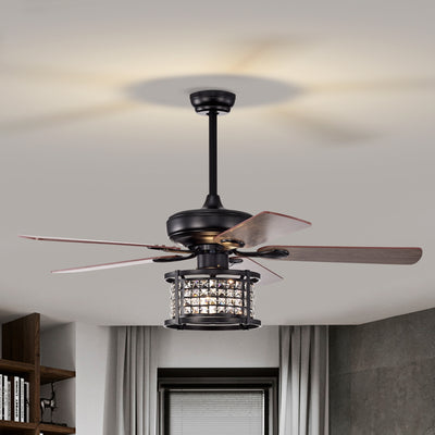 52 Inch 3-Speed Crystal Ceiling Fan Light with Remote Control-Black 