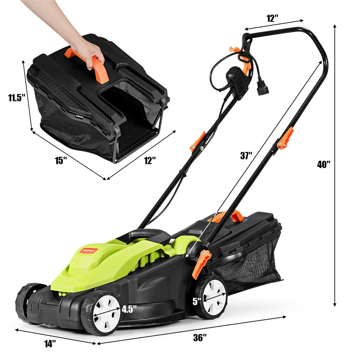 14-Inch 12 Amp Lawn Mower with Folding Handle Electric Push