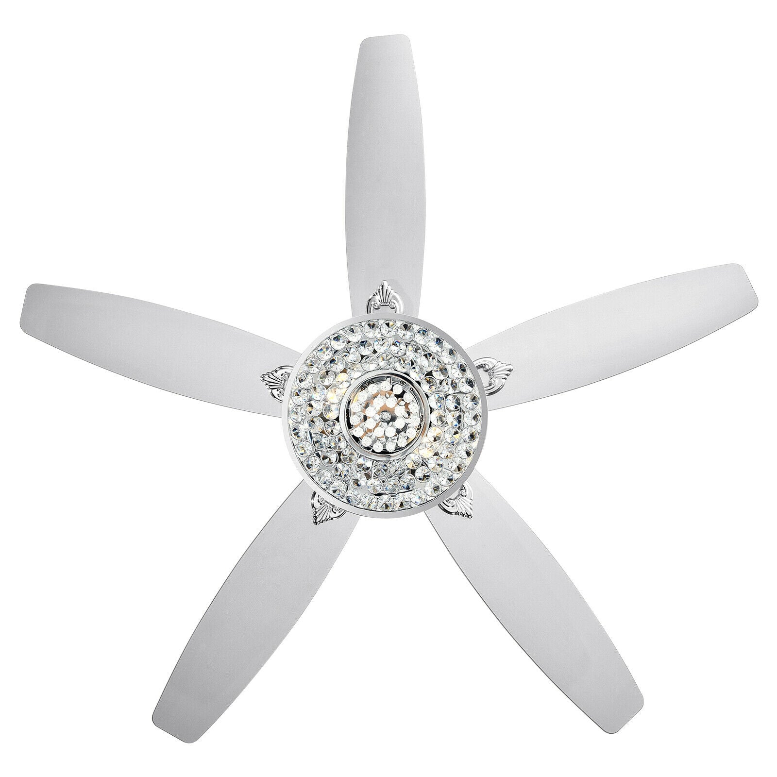 50 Inch Electric Crystal Ceiling Fan with Light Adjustable Speed Remote Control-Silver