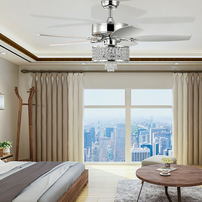 50 Inch Electric Crystal Ceiling Fan with Light Adjustable Speed Remote Control-Silver 