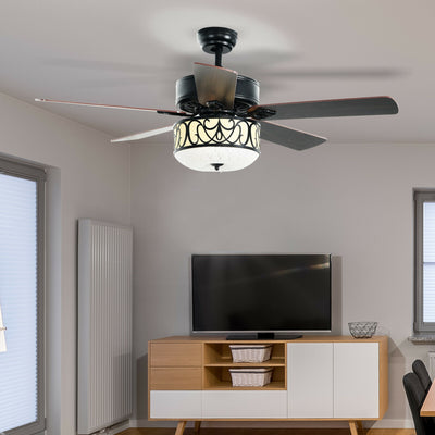 52 Inch Ceiling Fan with Light Reversible Blade and Adjustable Speed-Black 