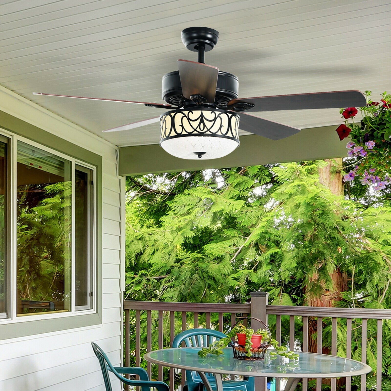 52 Inch Ceiling Fan with Light Reversible Blade and Adjustable Speed-Black