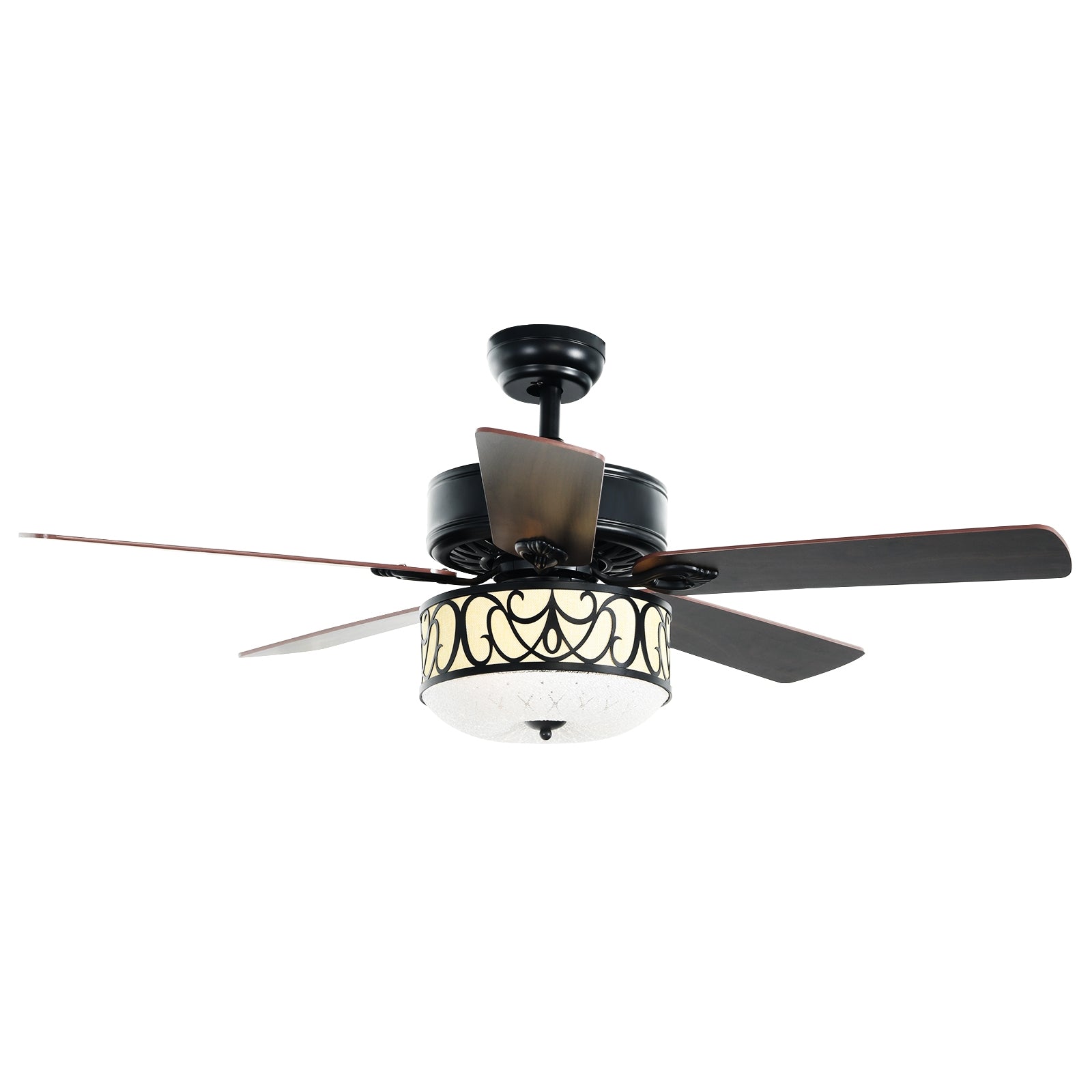 52 Inch Ceiling Fan with Light Reversible Blade and Adjustable Speed-Black