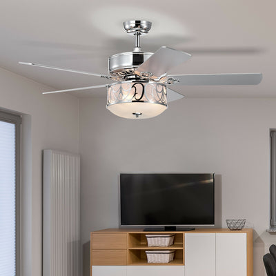 52 Inch Ceiling Fan with Light Reversible Blade and Adjustable Speed-Silver 