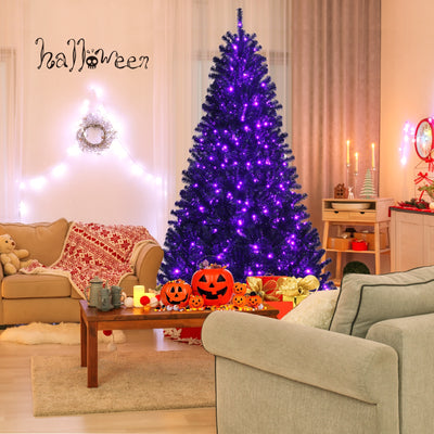 Black Artificial Christmas Halloween Tree with Purple LED Lights-7' 
