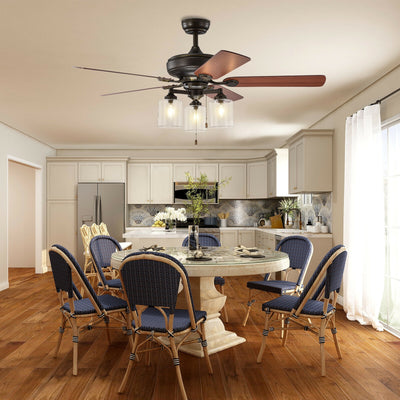 52 Inch Ceiling Fan Light with Pull Chain and 5 Bronze Finished Reversible Blades 