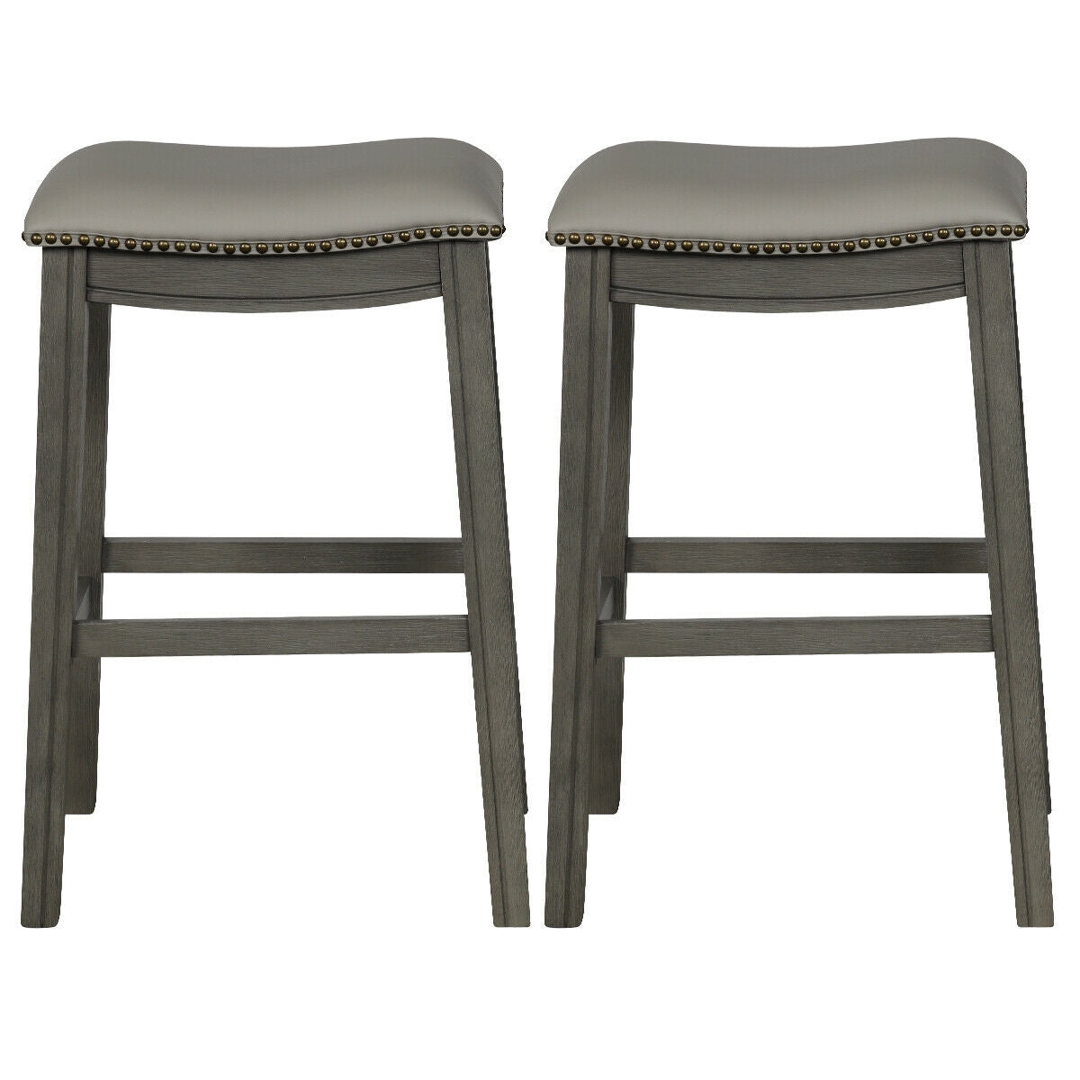 29 Inch Set of 2 Saddle Nailhead Kitchen Counter Chair-Gray