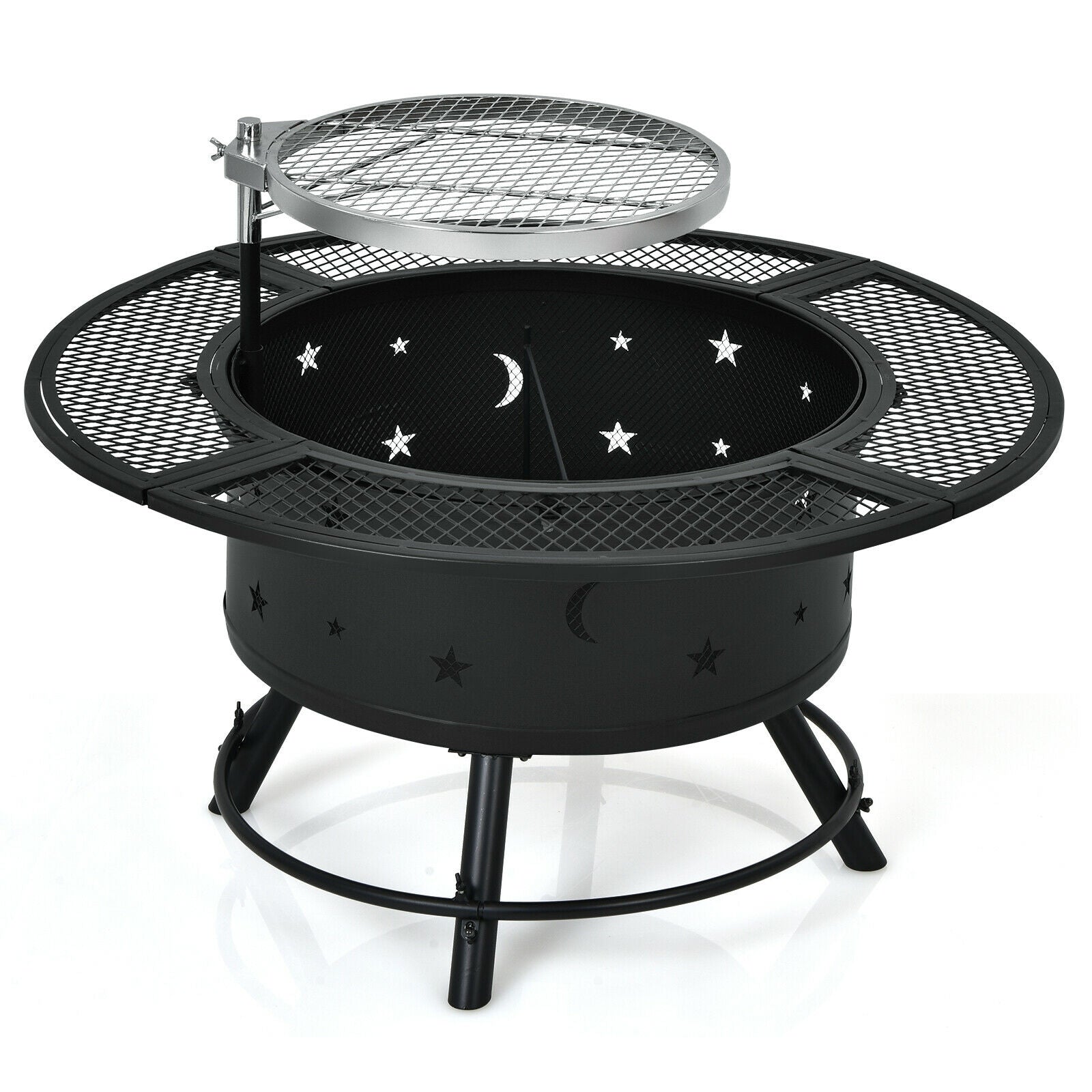 32-Inch Outdoor Wood Burning Fire Pit with 360°Swivel BBQ Grate