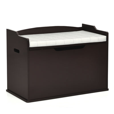 Kids Toy Wooden Flip-top Storage Box Chest Bench with Cushion Hinge-Brown 