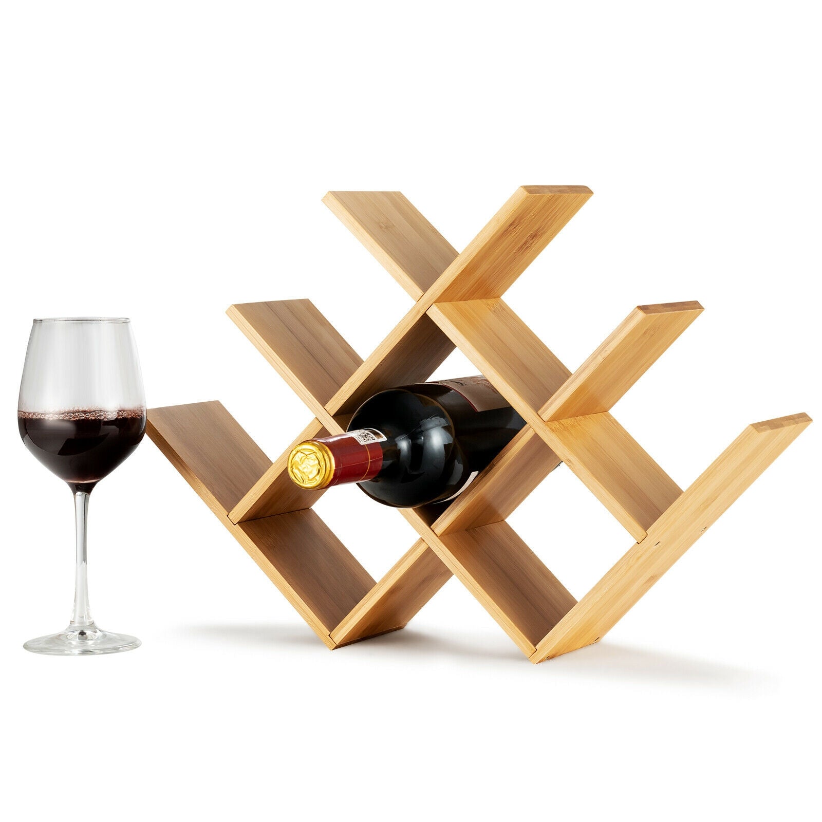 8-Bottle Freestanding Bamboo Wine Rack with Solid Structure-Natural