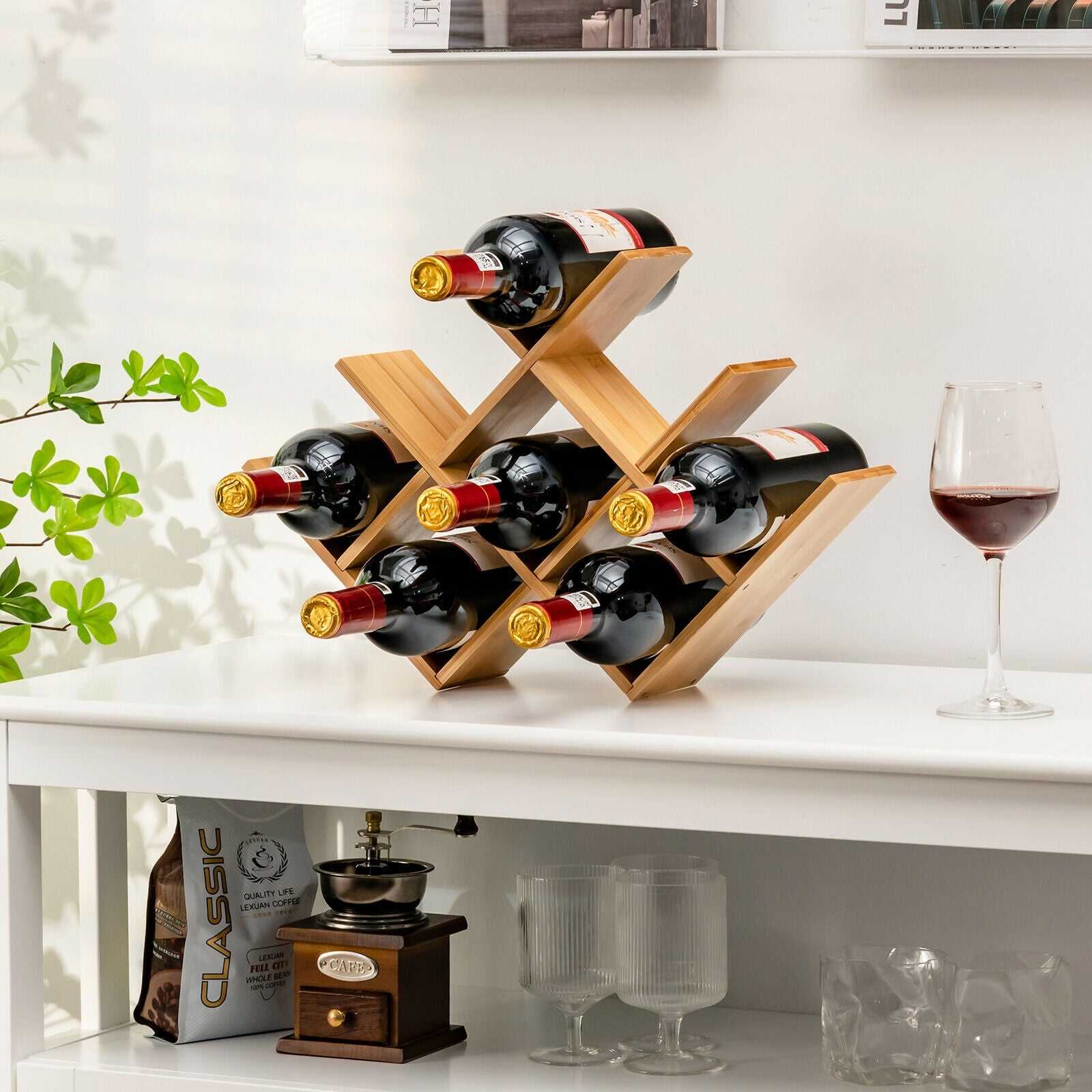 8-Bottle Freestanding Bamboo Wine Rack with Solid Structure-Natural 