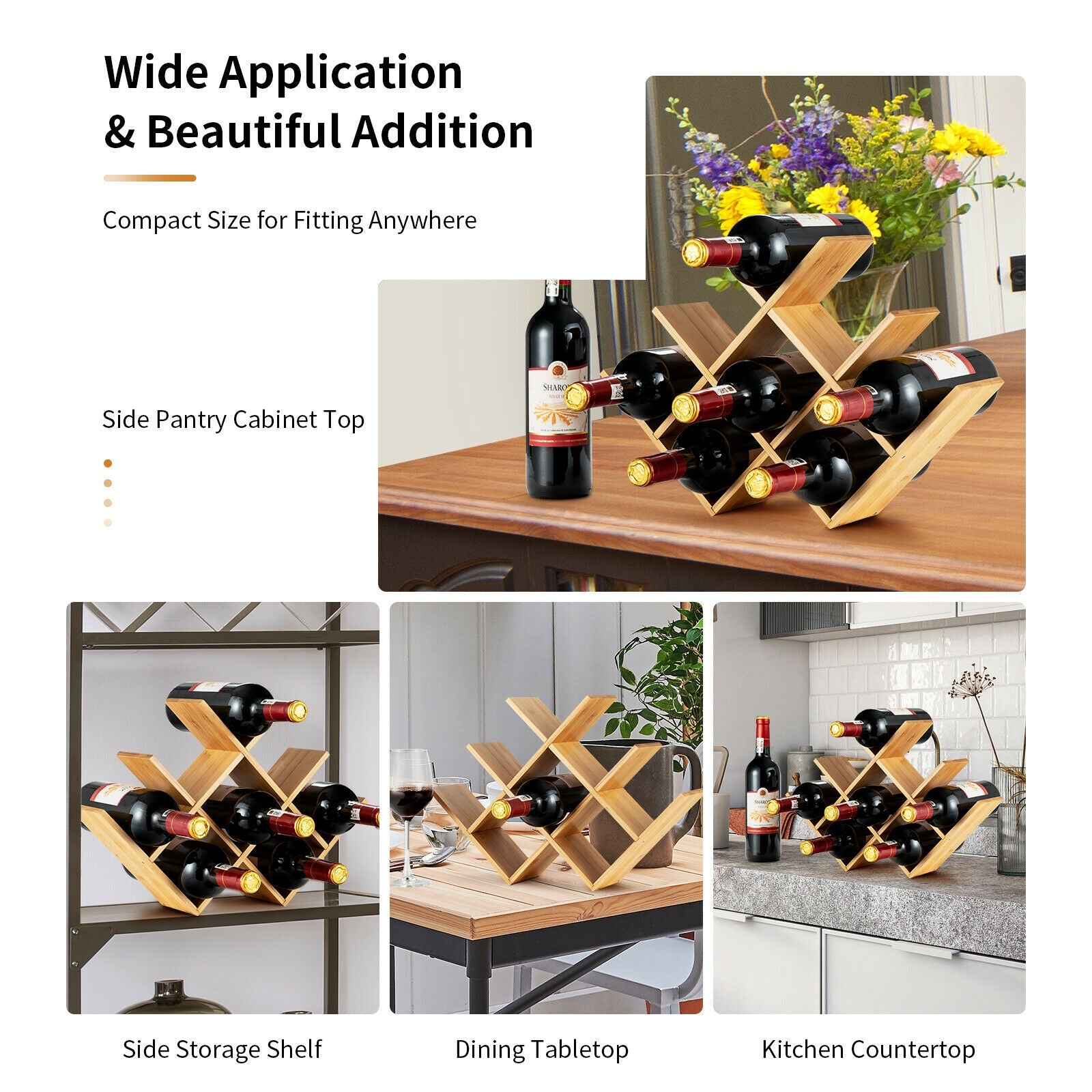 8-Bottle Freestanding Bamboo Wine Rack with Solid Structure-Natural