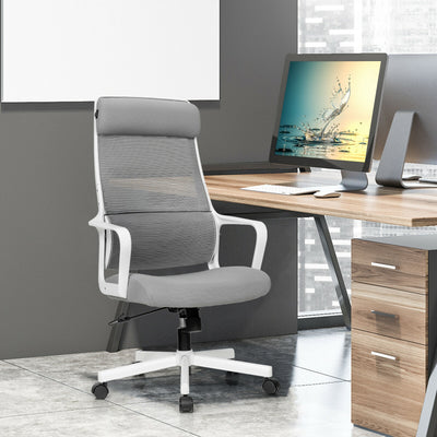 Adjustable Mesh Office Chair with Heating Support Headrest-Gray 