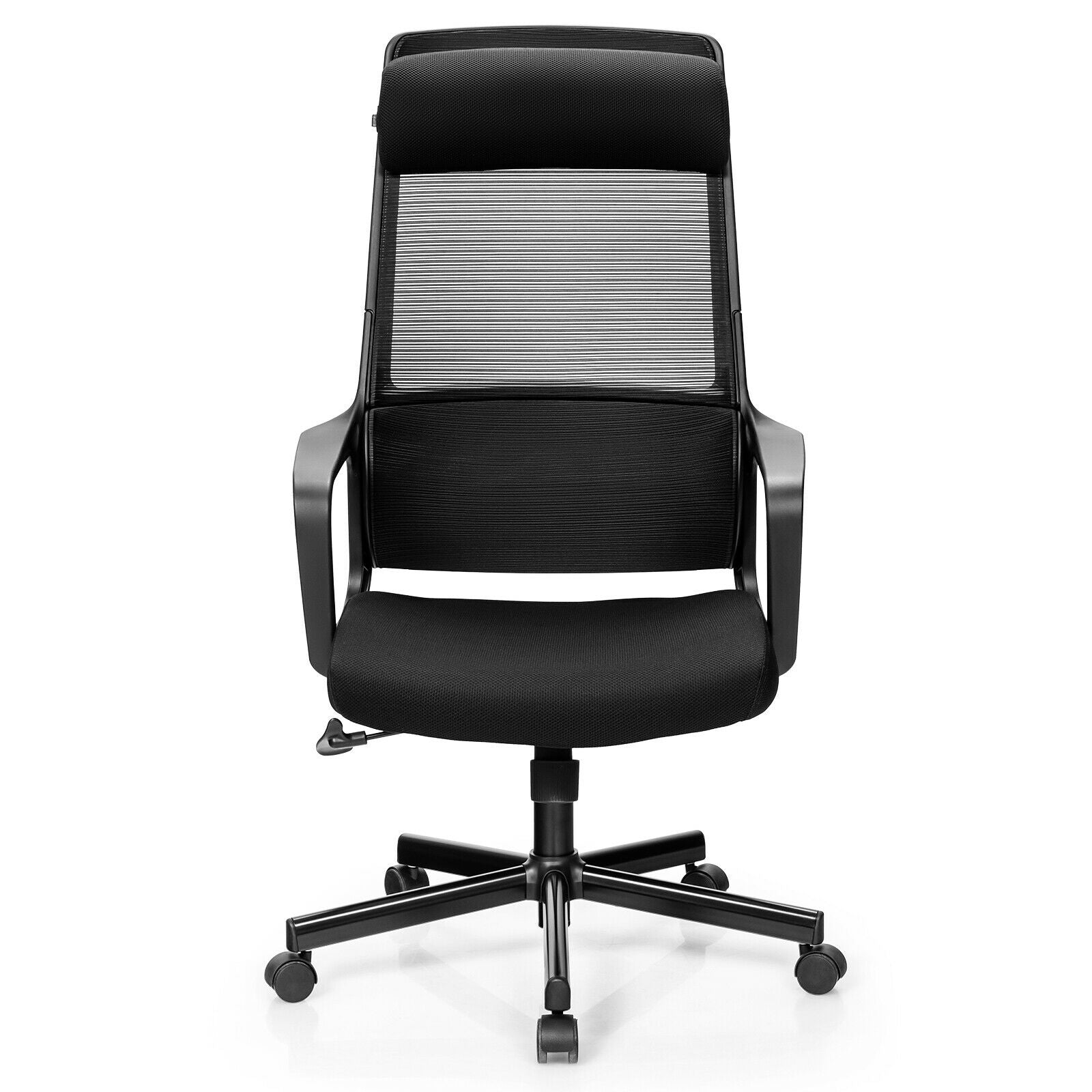 Adjustable Mesh Office Chair with Heating Support Headrest-Black