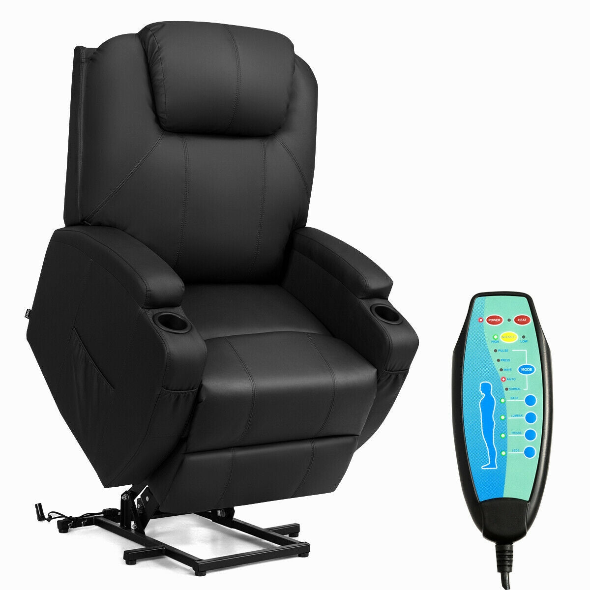 Power Lift Recliner Chair with Massage and Heat for Elderly with Remote Control-Black