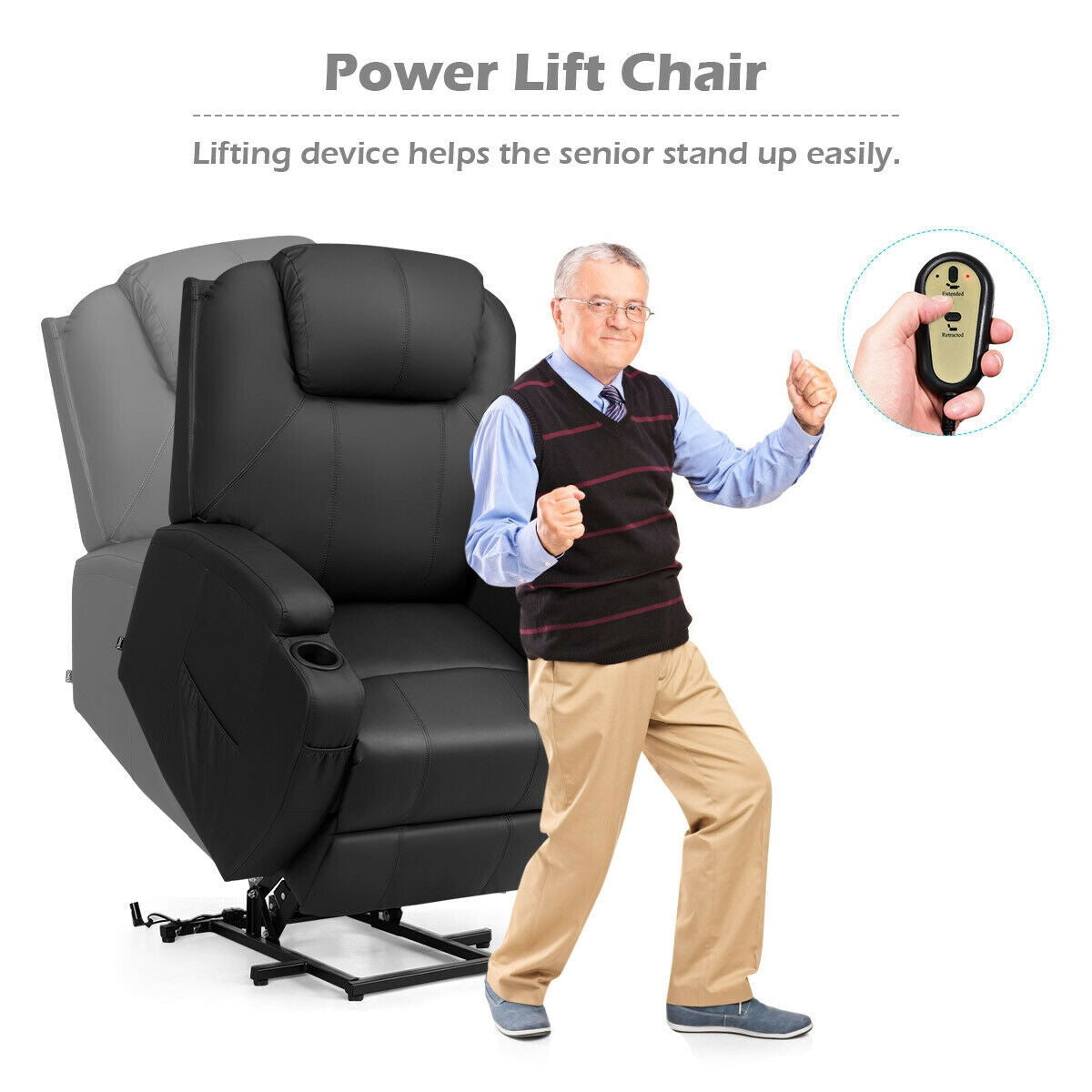 Power Lift Recliner Chair with Massage and Heat for Elderly with Remote Control-Black