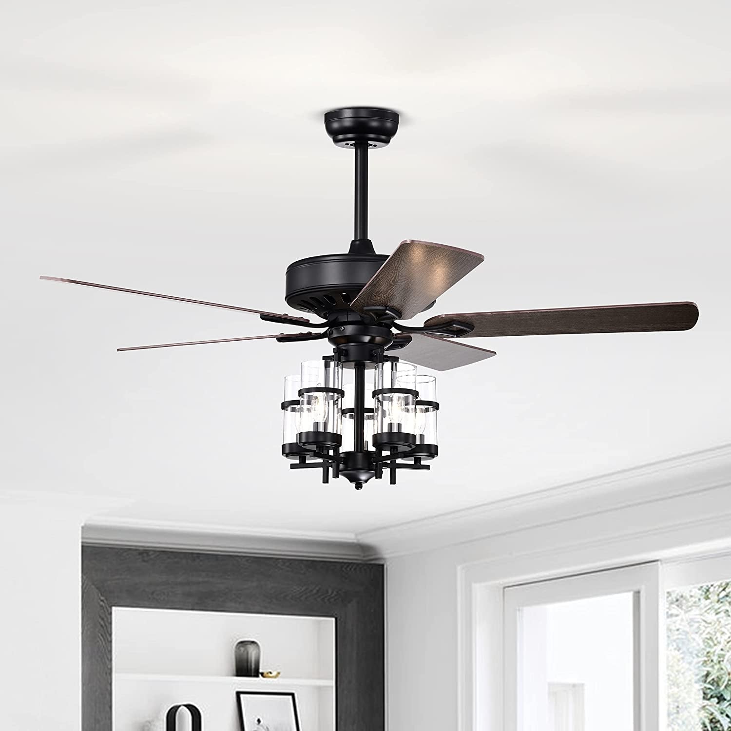 50 Inch Noiseless Ceiling Fan Light with Explosion-proof Glass Lampshades-Black