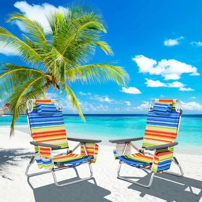 2-Pack Folding Backpack Beach Chair 5-Position Outdoor Reclining Chairs with Pillow-Yellow 