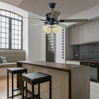 52 Inch Retro Ceiling Fan Light with Reversible Blades Remote Control-Black 