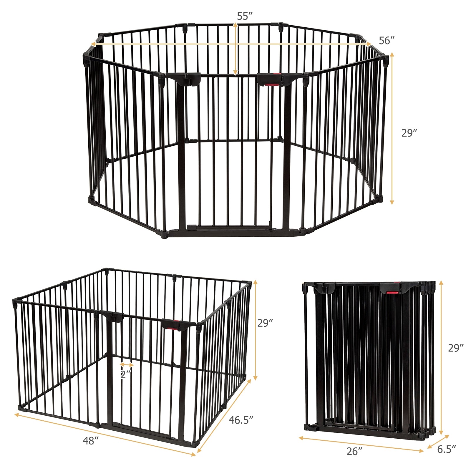 Adjustable Panel Baby Safe Metal Gate Play Yard-Black