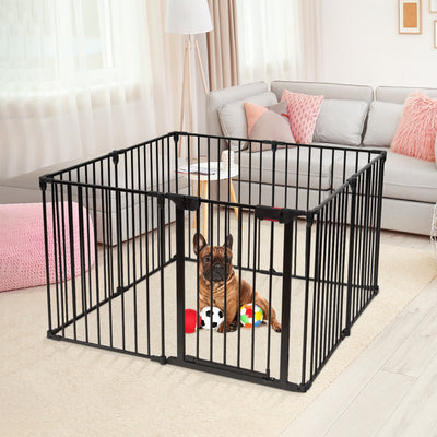 Adjustable Panel Baby Safe Metal Gate Play Yard-Black 