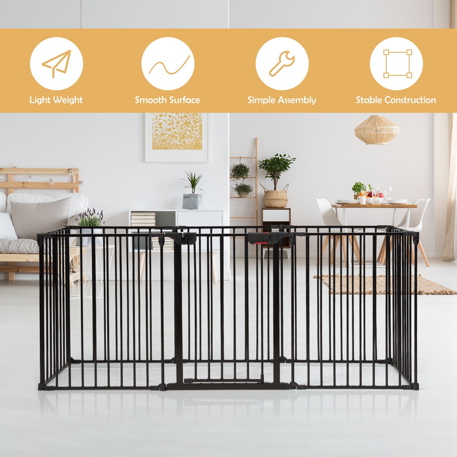 Adjustable Panel Baby Safe Metal Gate Play Yard-Black