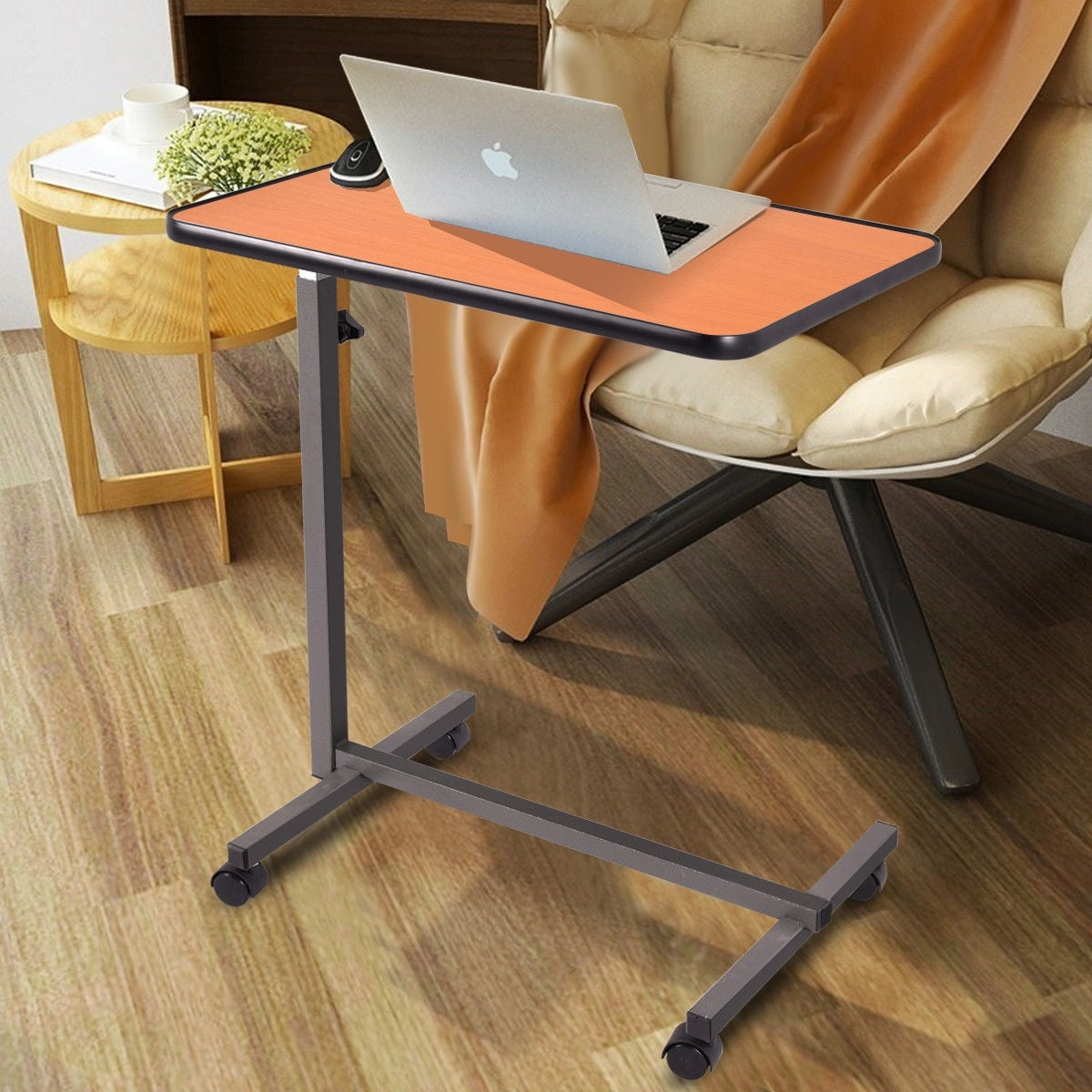 Overbed Rolling Food Tray Table-Natural