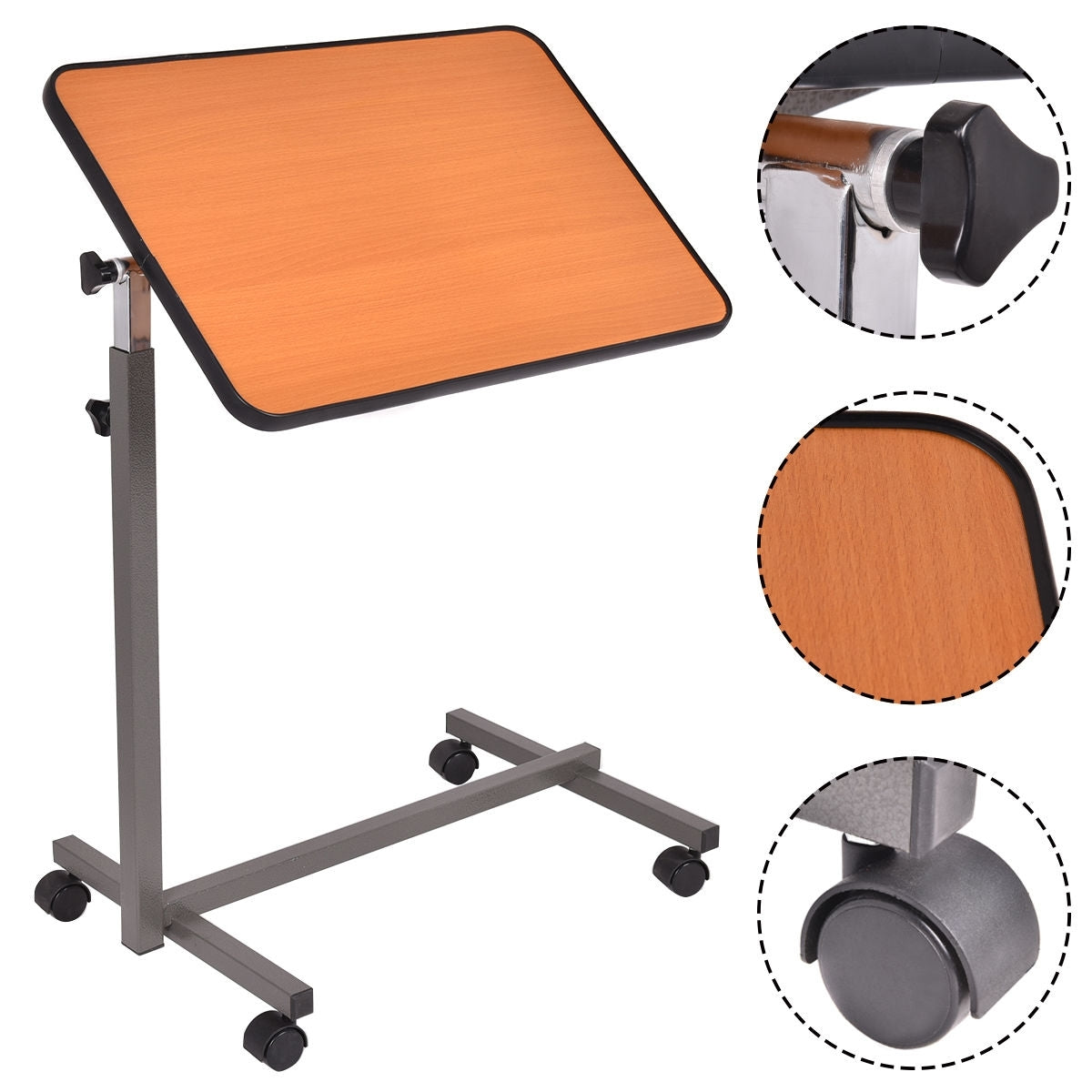 Overbed Rolling Food Tray Table-Natural