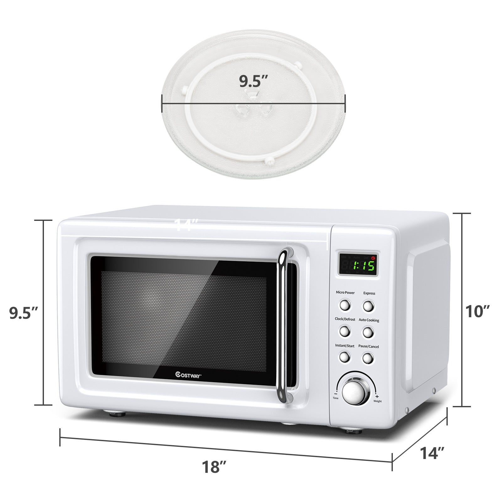 700W Retro Countertop Microwave Oven with 5 Micro Power and Auto Cooking Function-White