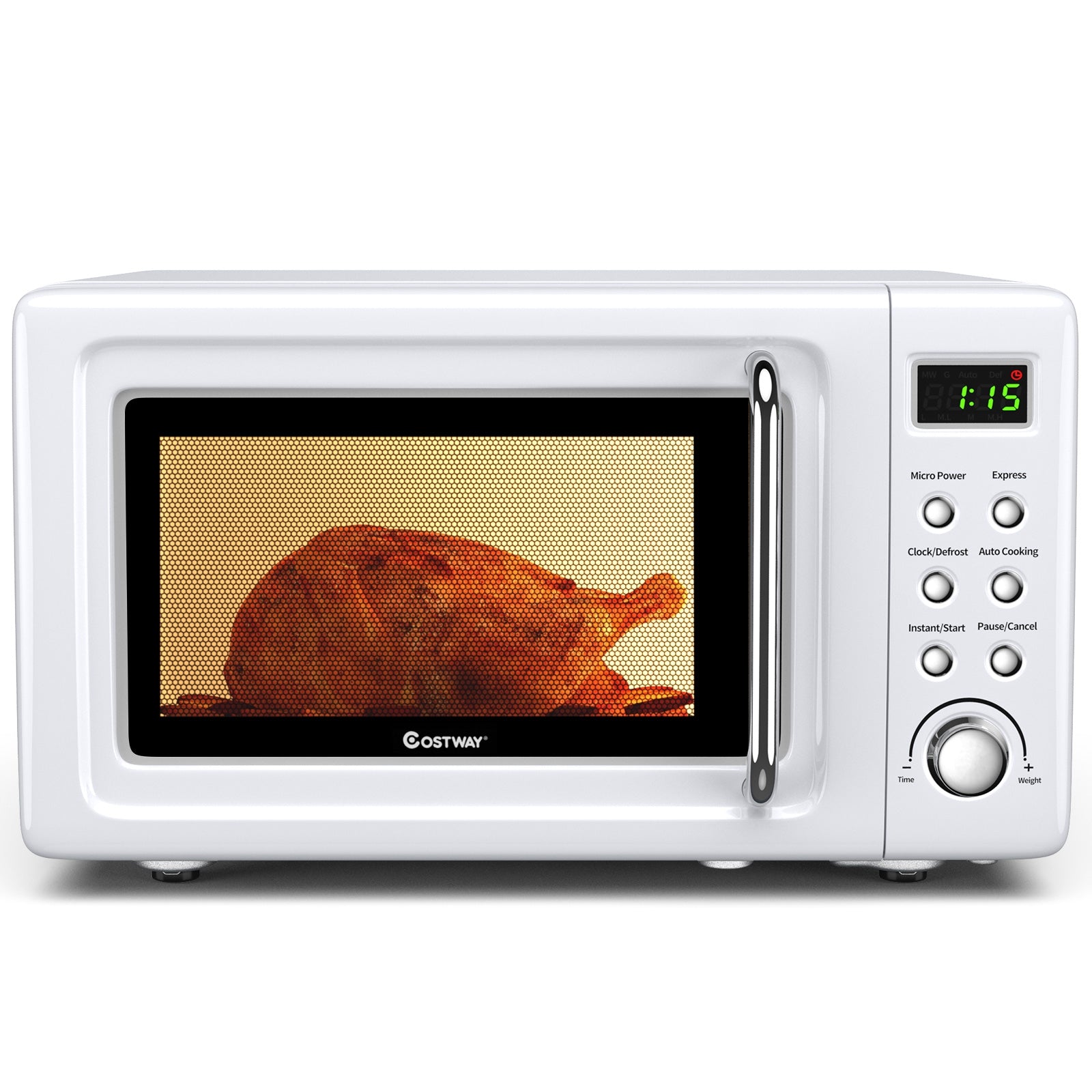 700W Retro Countertop Microwave Oven with 5 Micro Power and Auto Cooking Function-White