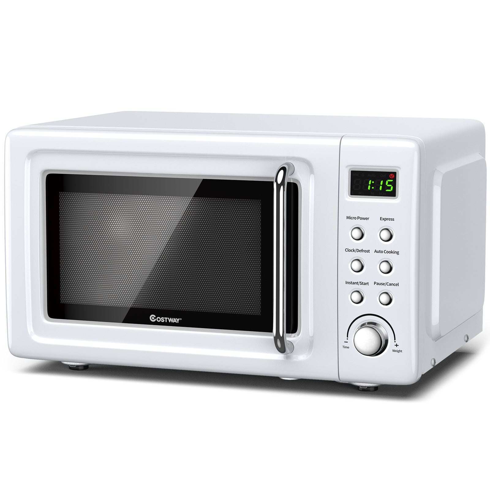 700W Retro Countertop Microwave Oven with 5 Micro Power and Auto Cooking Function-White