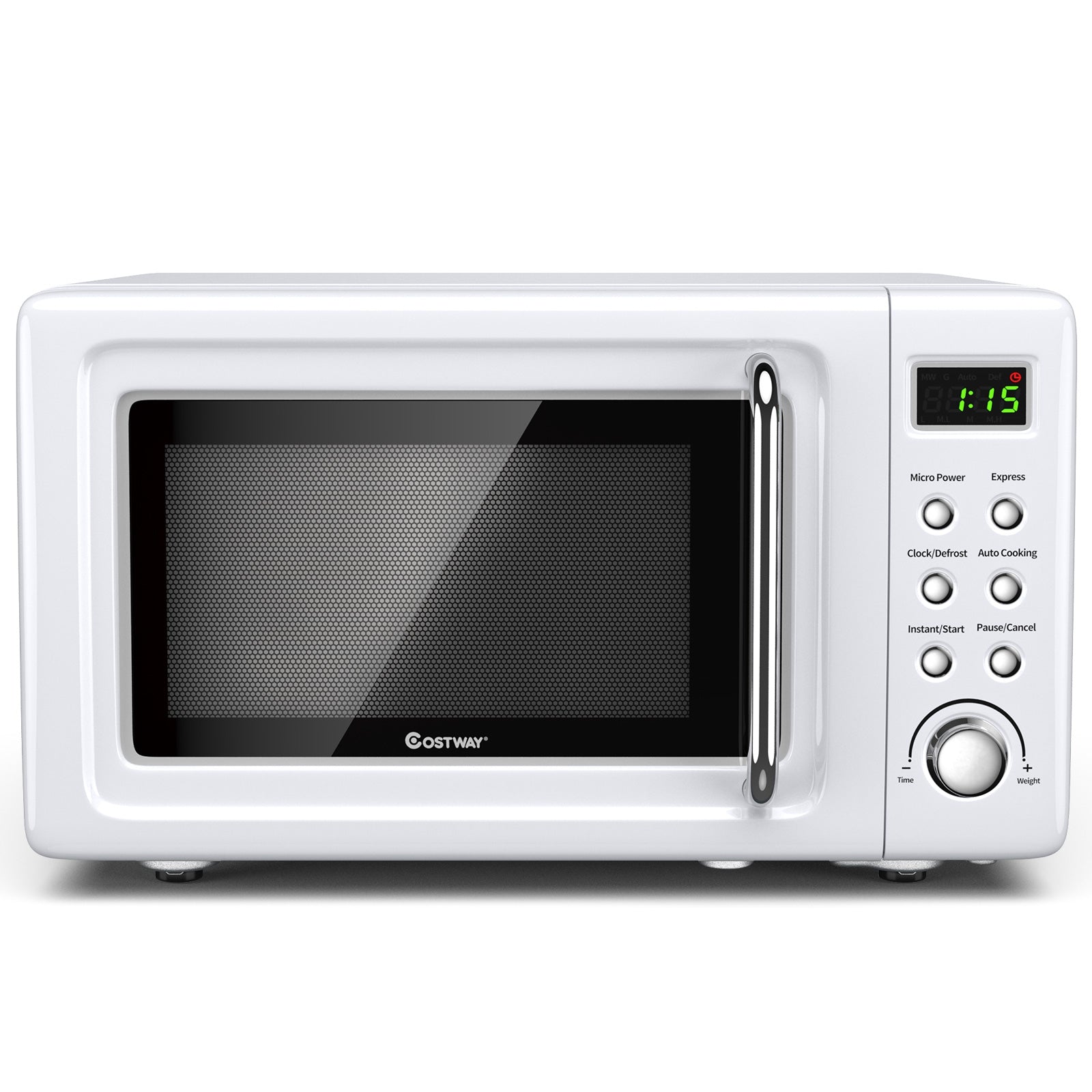 700W Retro Countertop Microwave Oven with 5 Micro Power and Auto Cooking Function-White