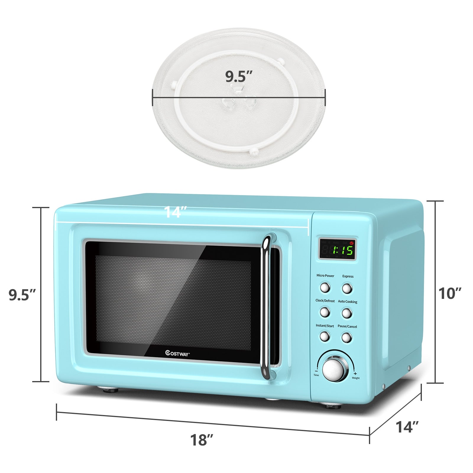 700W Retro Countertop Microwave Oven with 5 Micro Power and Auto Cooking Function-Green