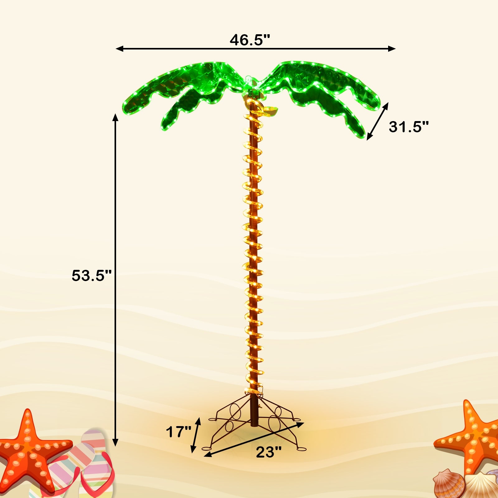 5 Feet LED Pre-lit Palm Tree Decor with Light Rope